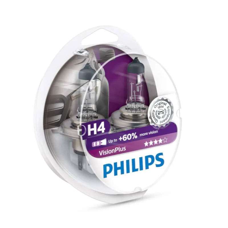 ŻARÓWKA H4 VISION PLUS 12V 60/55W P43T +60% 2 SZT. PHILIPS Bezpieczna płatność